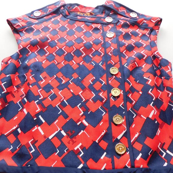 Tory Burch Blue & red dress gold button size 4 - Picture 2 of 7